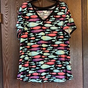 LuLaRoe Pink and Green Graphic Relaxed Tee